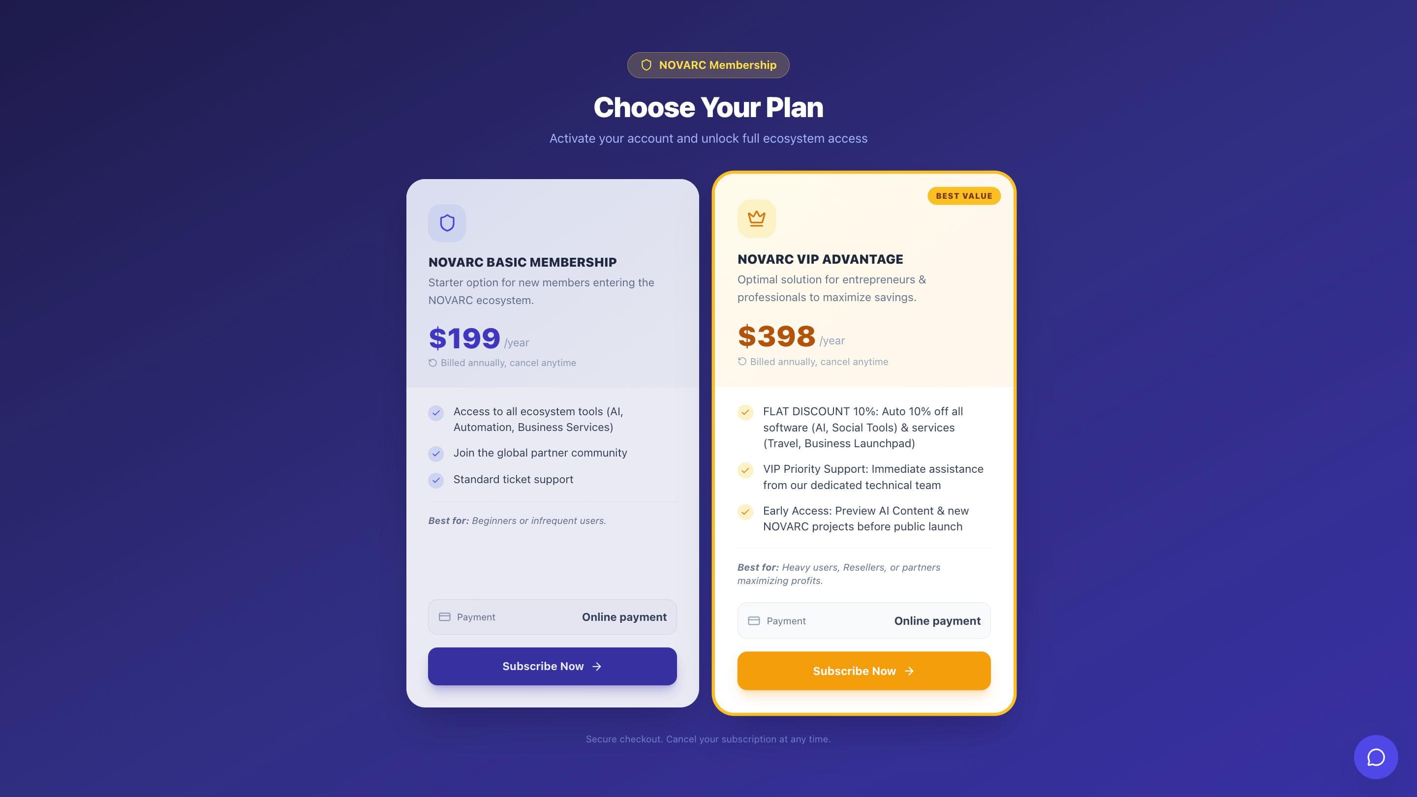 Membership plan selection